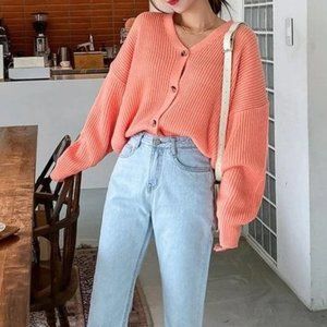 Women's Coral Button-Up Sweater